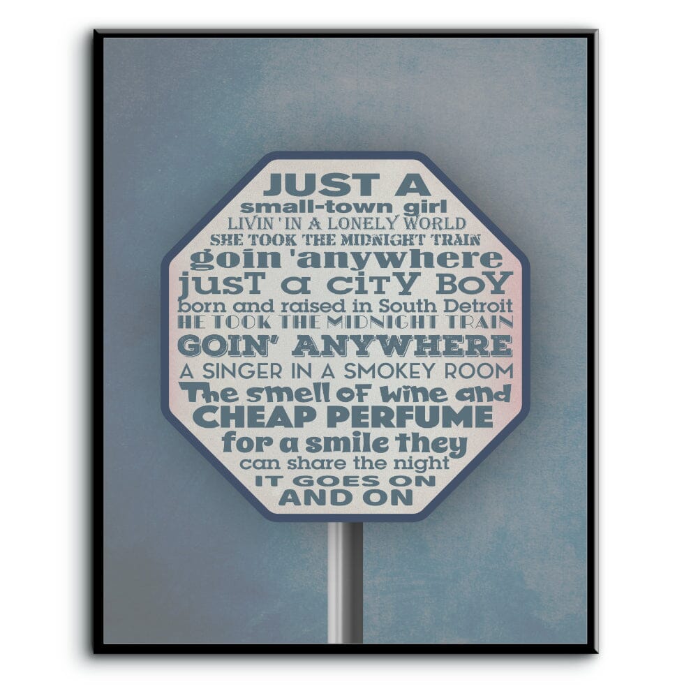Don't Stop Believin' by Journey - Love Song Ballad Lyric Art Song Lyrics Art Song Lyrics Art 8x10 Plaque Mount 