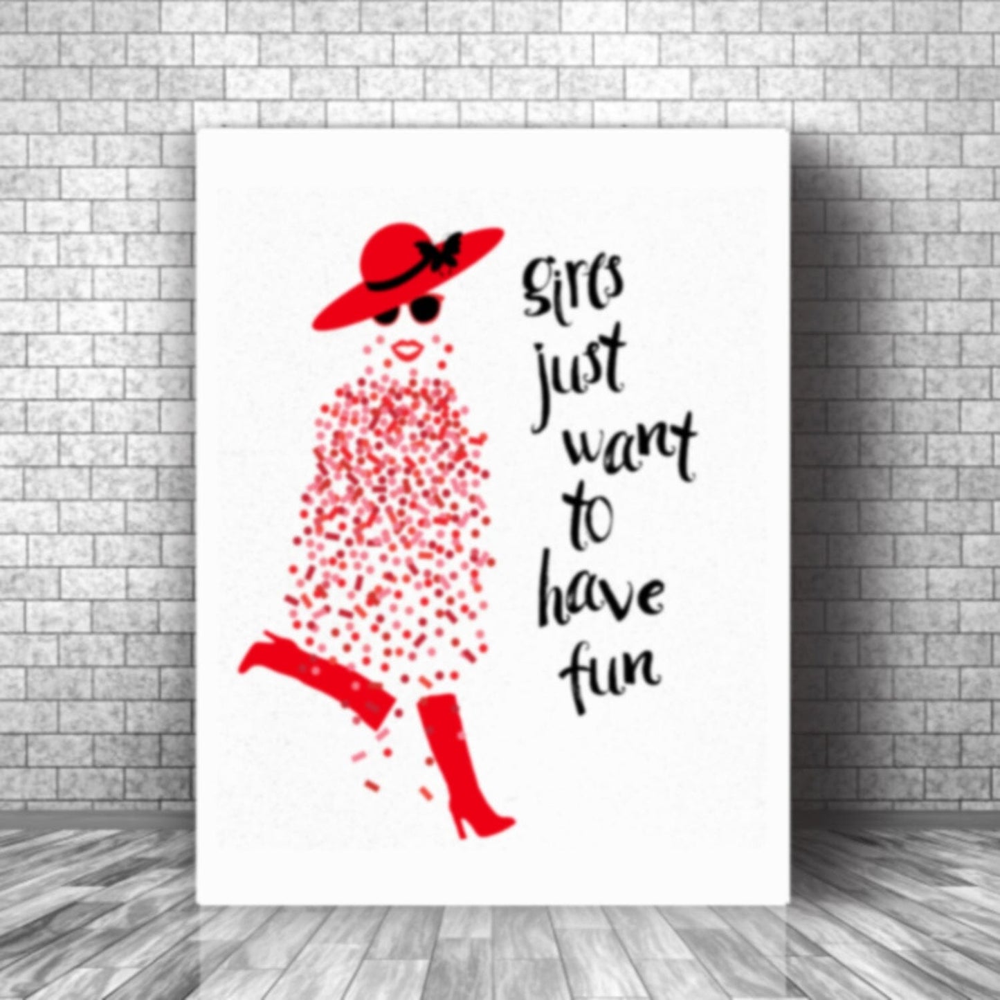 Girls Just Want to Have Fun by Cyndi Lauper - Lyric Inspired Art Song Lyrics Art Song Lyrics Art 11x14 Canvas Wrap 