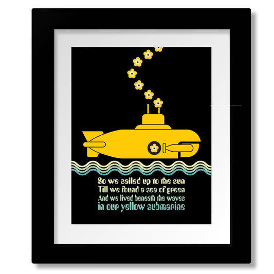 Yellow Submarine by the Beatles - Print Song Lyric Music Art Song Lyrics Art Song Lyrics Art 8x10 Matted and Framed Print 