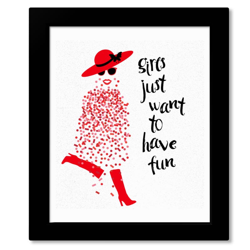 Girls Just Want to Have Fun by Cyndi Lauper - Lyric Inspired Art Song Lyrics Art Song Lyrics Art 8x10 Framed Print no mat) 