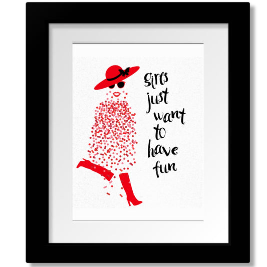 Girls Just Want to Have Fun by Cyndi Lauper - Lyric Inspired Art Song Lyrics Art Song Lyrics Art 8x10 Matted and Framed Print 
