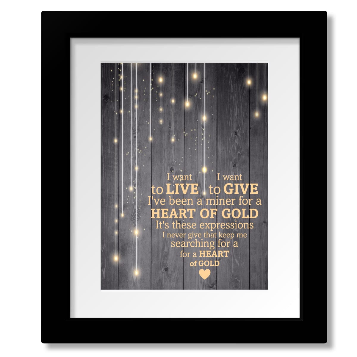 Heart of Gold by Neil Young - Lyric Song Art Wall Print Song Lyrics Art Song Lyrics Art 8x10 Matted and Framed Print 
