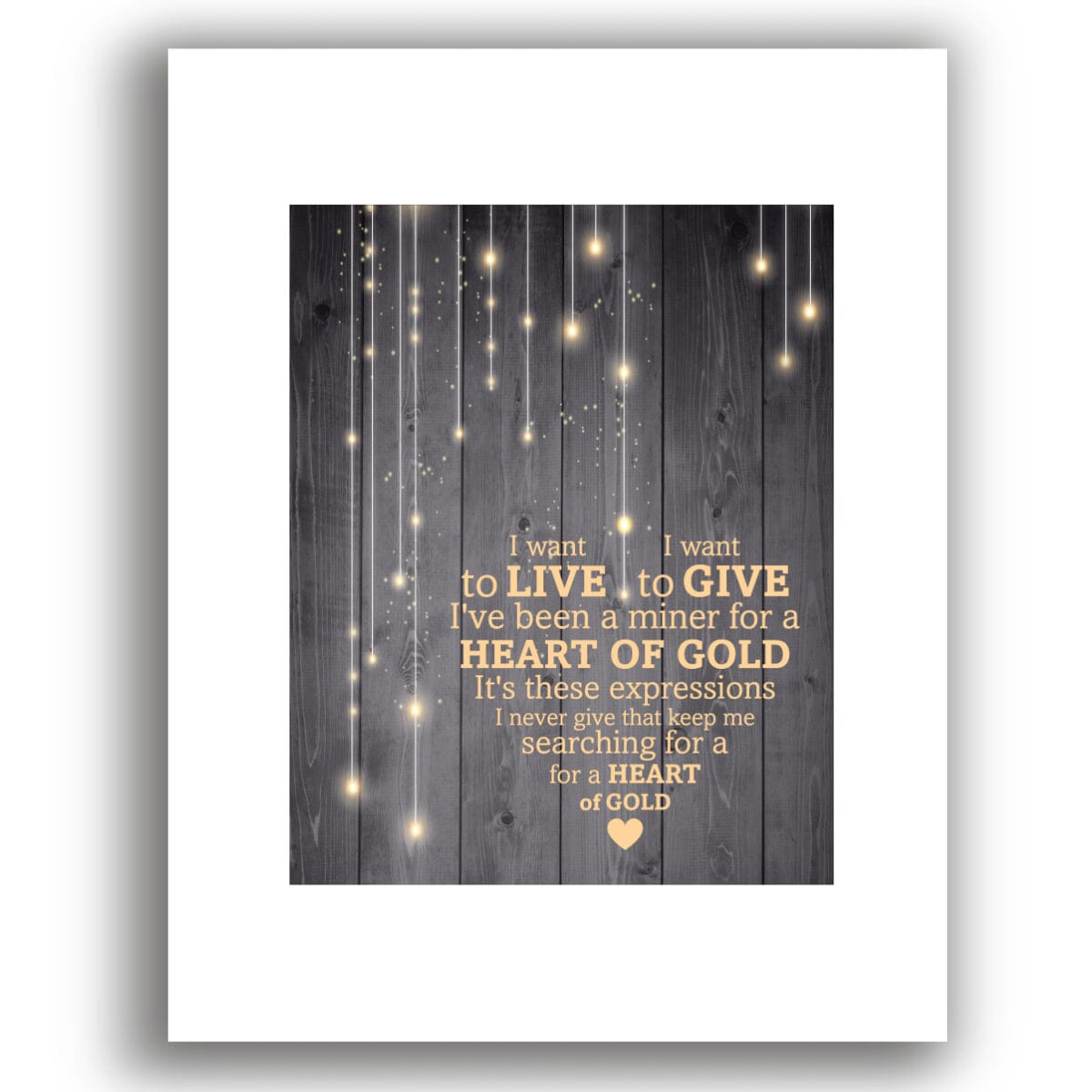 Heart of Gold by Neil Young - Lyric Song Art Wall Print Song Lyrics Art Song Lyrics Art 11x14 White Matted Print 