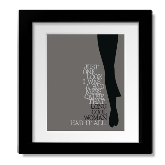 Long Cool Woman by the Hollies - Lyrically Inspired 70s Art Song Lyrics Art Song Lyrics Art 8x10 Matted and Framed Print 