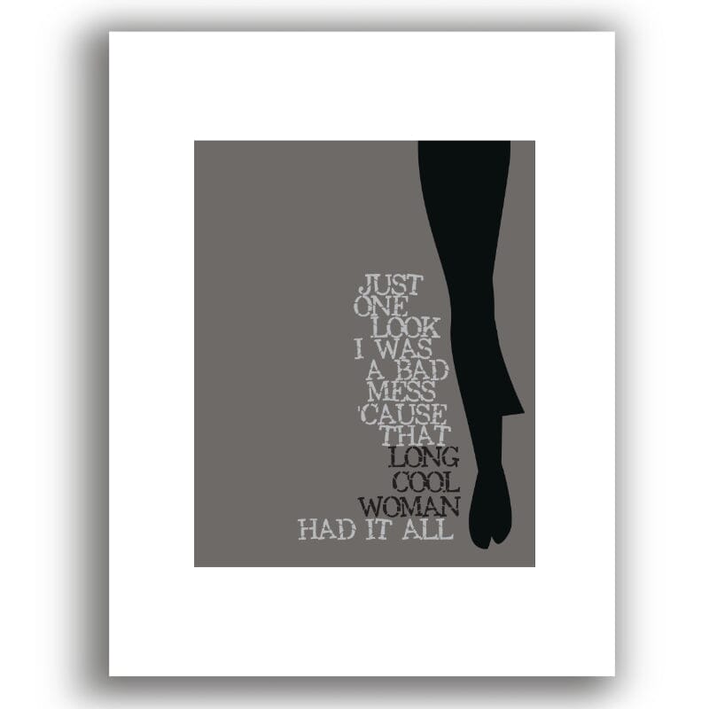 Long Cool Woman by the Hollies - Lyrically Inspired 70s Art Song Lyrics Art Song Lyrics Art 8x10 White Matted Print 