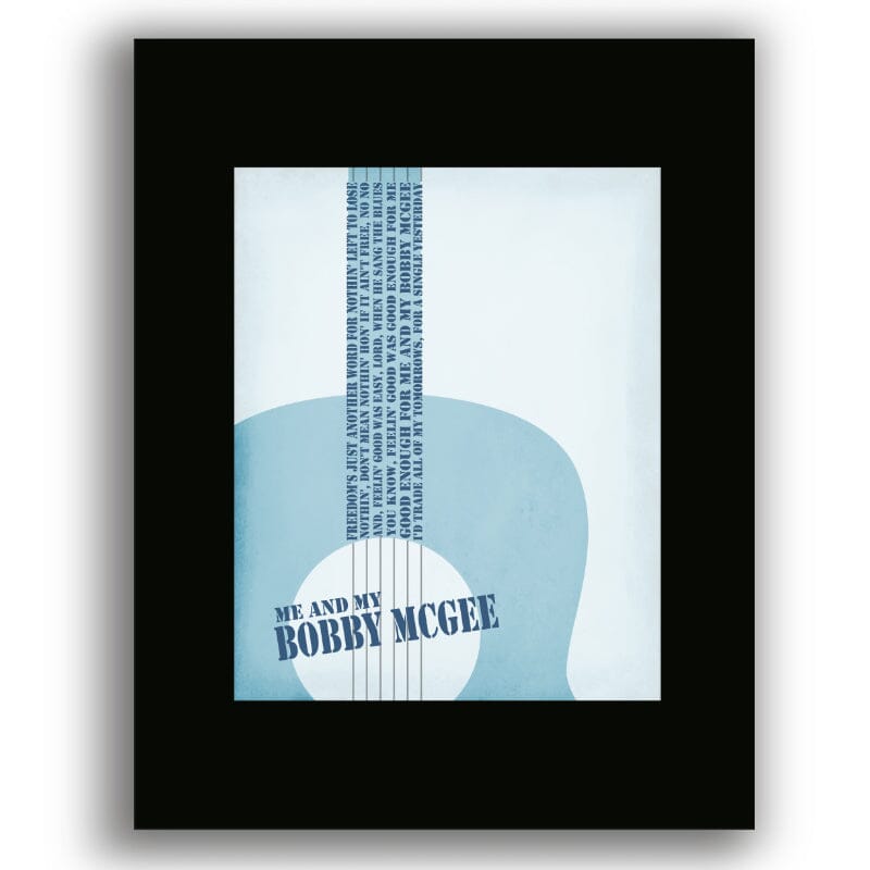 Me and Bobby McGee by Janis Joplin - Song Lyrics Poster Song Lyrics Art Song Lyrics Art 8x10 Black Matted Print 