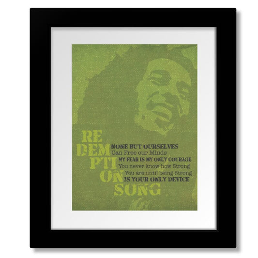 Redemption Song by Bob Marley - Lyric Reggae Inspired Art Song Lyrics Art Song Lyrics Art 8x10 Matted and Framed Print 