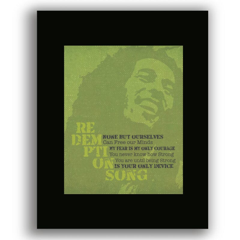 Redemption Song by Bob Marley - Lyric Reggae Inspired Art Song Lyrics Art Song Lyrics Art 8x10 Black Matted Unframed Print 