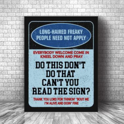 Signs by Five Man Electrical Band - 70s Rock Music Print Song Lyrics Art Song Lyrics Art 11x14 Canvas Wrap 
