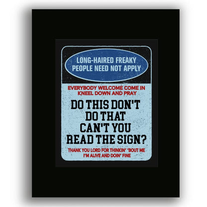 Signs by Five Man Electrical Band - 70s Rock Music Print Song Lyrics Art Song Lyrics Art 8x10 Unframed Black Matted Print 