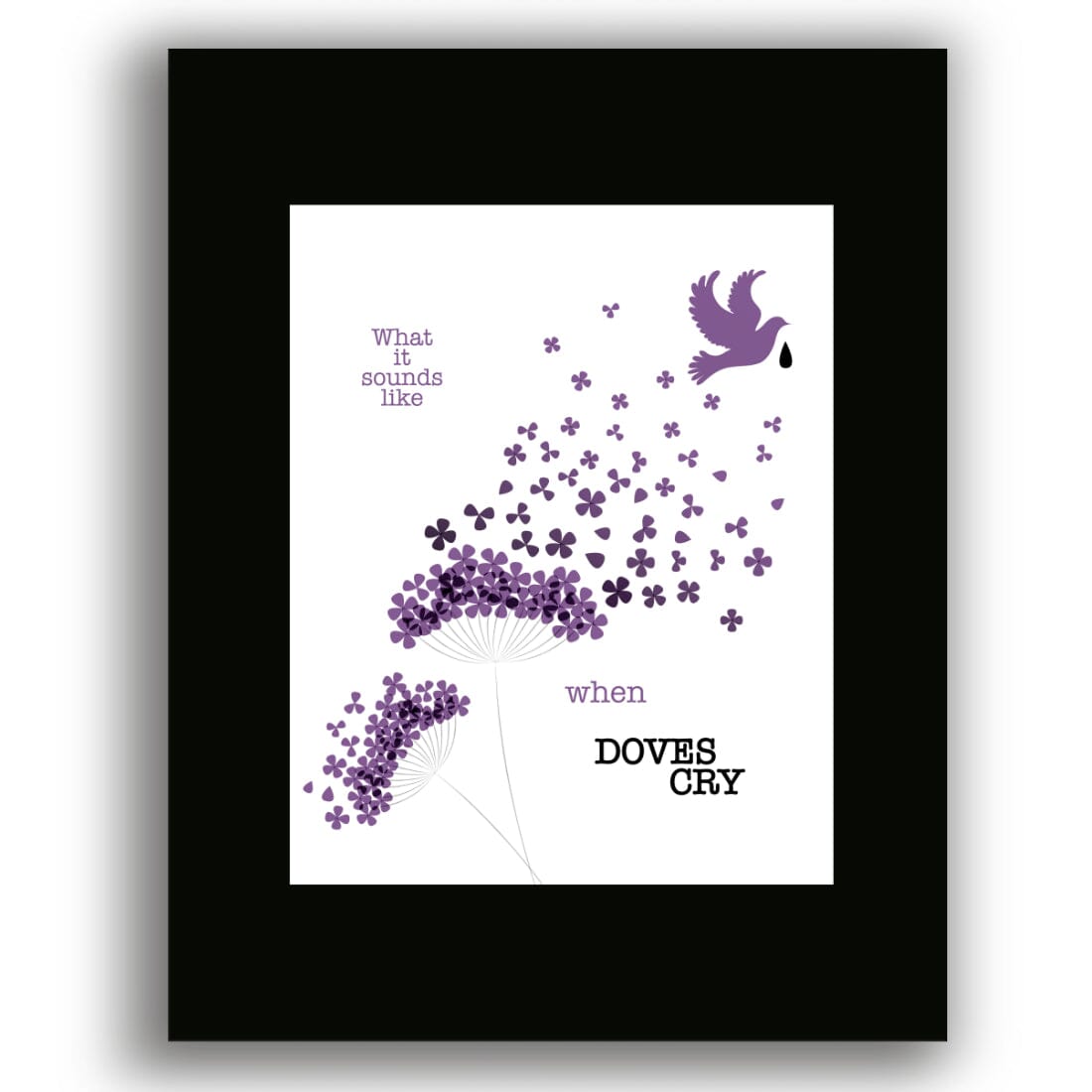 When Doves Cry by Prince - Song Lyrics Wall Art Print Poster Song Lyrics Art Song Lyrics Art 8x10 Black Matted Print 
