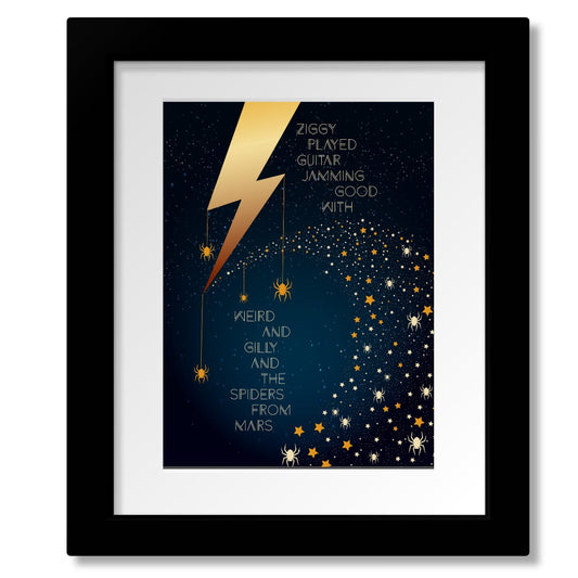 Ziggy Stardust by David Bowie - Song Lyric Visual Artwork Song Lyrics Art Song Lyrics Art 8x10 Matted and Framed Print 